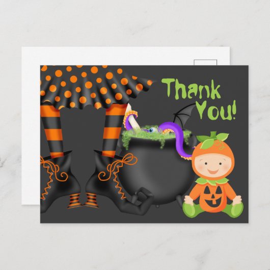 Schattig Baby in pompoenkostuum Halloween Dank u Briefkaart (Voorkant / Achterkant)