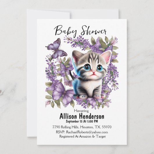 Schattig Baby kitten en vlinders Baby shower Kaart (Voorkant)