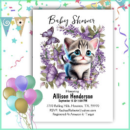 Schattig Baby kitten en vlinders Baby shower Kaart