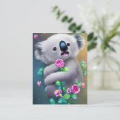 Schattig Baby Koala-Beer met bloemen Briefkaart (Staand voorkant)