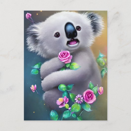 Schattig Baby Koala-Beer met bloemen Briefkaart (Voorkant)