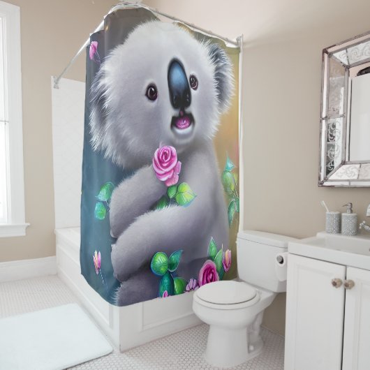 Schattig Baby Koala-Beer met bloemen Douchegordijn (In situ)