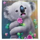 Schattig Baby Koala-Beer met bloemen Douchegordijn (Voorkant)
