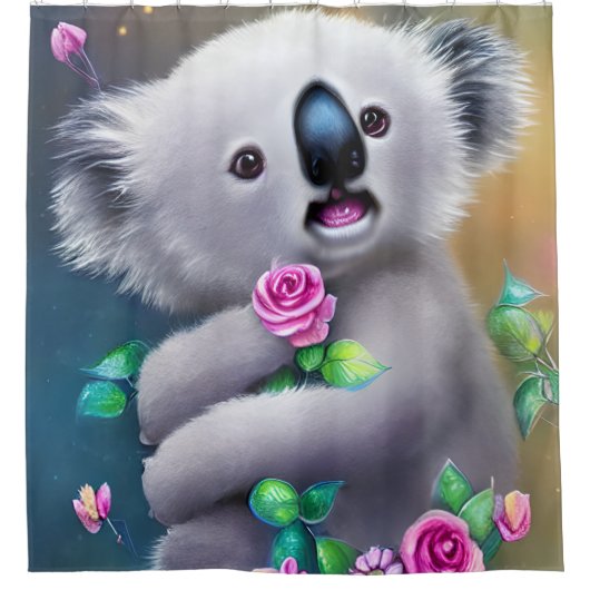Schattig Baby Koala-Beer met bloemen Douchegordijn (Voorkant)