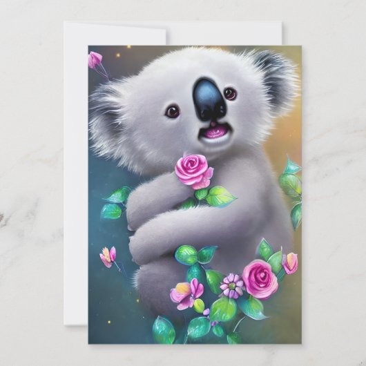 Schattig Baby Koala-Beer met bloemen Feestdagenkaart (Voorkant)