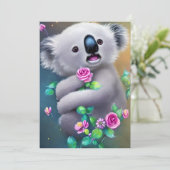 Schattig Baby Koala-Beer met bloemen Feestdagenkaart (Staand voorkant)