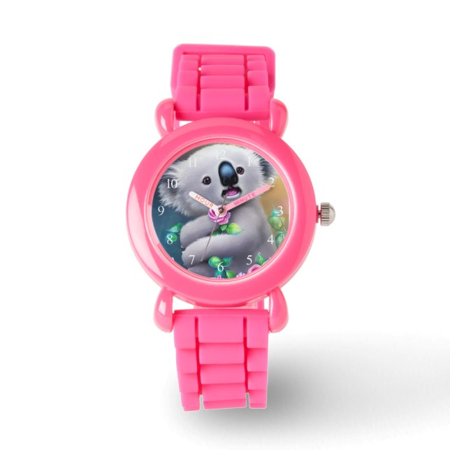 Schattig Baby Koala-Beer met bloemen Horloge (Voorkant)