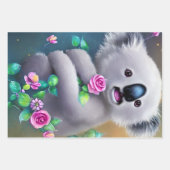 Schattig Baby Koala-Beer met bloemen Inpakpapier Vel (Voorkant 3)