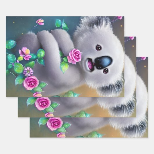 Schattig Baby Koala-Beer met bloemen Inpakpapier Vel (Set)