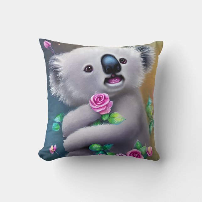 Schattig Baby Koala-Beer met bloemen Kussen (Voorkant)