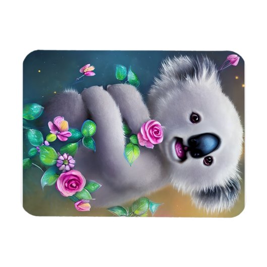 Schattig Baby Koala-Beer met bloemen Magneet (Horizontaal)