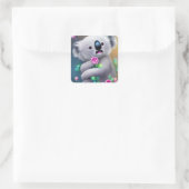 Schattig Baby Koala-Beer met bloemen Vierkante Sticker (Tas)