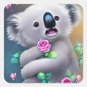 Schattig Baby Koala-Beer met bloemen Vierkante Sticker