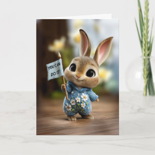 Schattig Baby Konijn in Blauwe Romper Aanmoediging Kaart