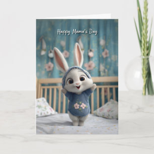 Schattig baby konijn in blauwe romper Fijne Moeder Kaart