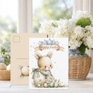 Schattig baby konijn in pyjama met een paasei briefkaart