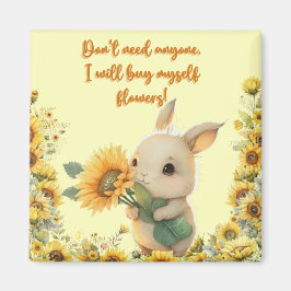 Schattig baby konijn met zonnebloem | Vierkante ma Magneet