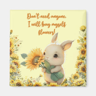 Schattig baby konijn met zonnebloem   Vierkante ma Magneet