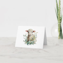 Schattig Baby Lamb met Bloemen BLANK Kaart