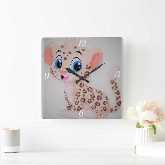 Schattig Baby Leopard Vierkante Klok (Huis)