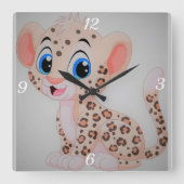 Schattig Baby Leopard Vierkante Klok (Voorkant)