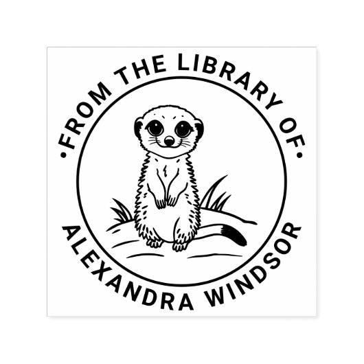 Schattig Baby Meerkat Staand Bibliotheek Boek Naam Zelfinktende Stempel (Design)