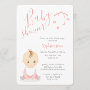 Schattig Baby Meisje en haar mobiele Baby shower Kaart