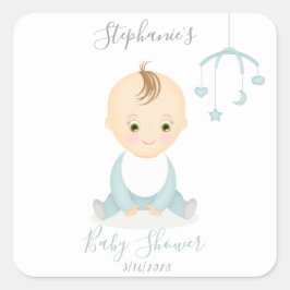 Schattig Baby Meisje en haar mobiele Baby shower Vierkante Sticker