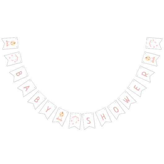 Schattig Baby Meisje en haar mobiele Baby shower Vlaggetjes (Alle)