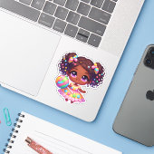 schattig baby meisje met lolly sticker (Laptop met iPhone)