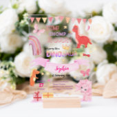 Schattig Baby Meisje Roze Dino Dinosaur Kinderen V Acryl Uitnodigingen