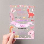 Schattig Baby Meisje Roze Dino Dinosaur Kinderen V Acryl Uitnodigingen (Insitu (Draagbaar))