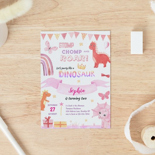 Schattig Baby Meisje Roze Dino Dinosaur Kinderen V Kaart