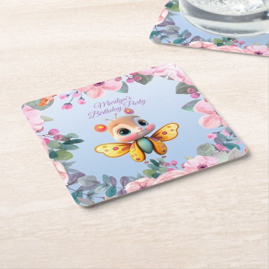 Schattig Baby Meisje Vlinder Kind Verjaardagsfeest Kartonnen Onderzetters (Schuin)