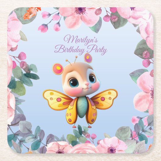 Schattig Baby Meisje Vlinder Kind Verjaardagsfeest Kartonnen Onderzetters (Voorkant)