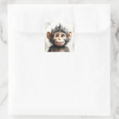 Schattig Baby Monkey Happy Smiling Portret Vierkante Sticker (Tas)