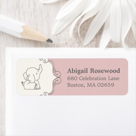 Schattig Baby olifant | Adres Baby shower Etiket (Insitu)