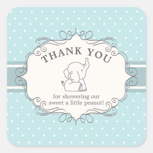 Schattig Baby olifant | Baby shower Hartelijk dank Vierkante Sticker (Voorkant)