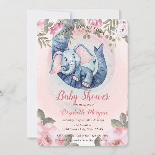 Schattig Baby olifant Stippen Baby shower Kaart (Voorkant)