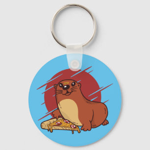 Schattig Baby Otter Eet Lekkere Pizza Ontwerp Sleutelhanger