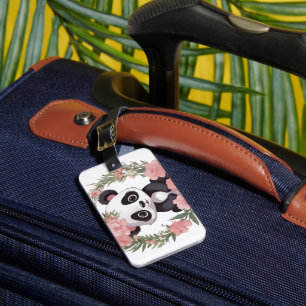Schattig Baby Panda Beer met bloemen Bagagelabel