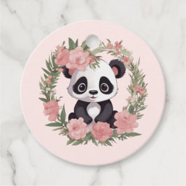 Schattig Baby Panda Beer met bloemen Bedankjes Labels