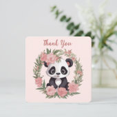 Schattig Baby Panda Beer met bloemen Bedankkaart (Staand voorkant)