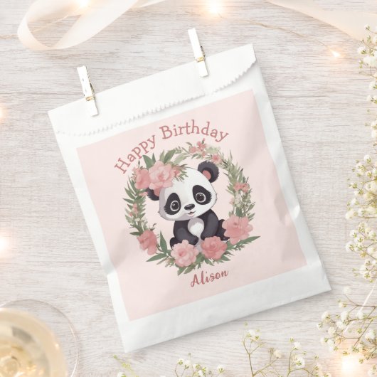 Schattig Baby Panda Beer met bloemen Bedankzakje (Geknipt)