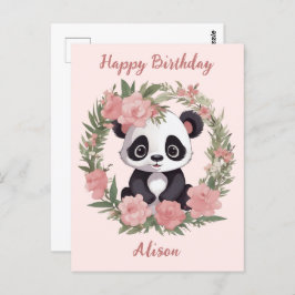 Schattig Baby Panda Beer met bloemen Briefkaart