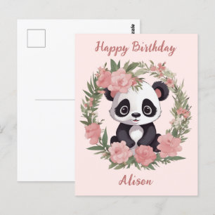 Schattig Baby Panda Beer met bloemen Briefkaart