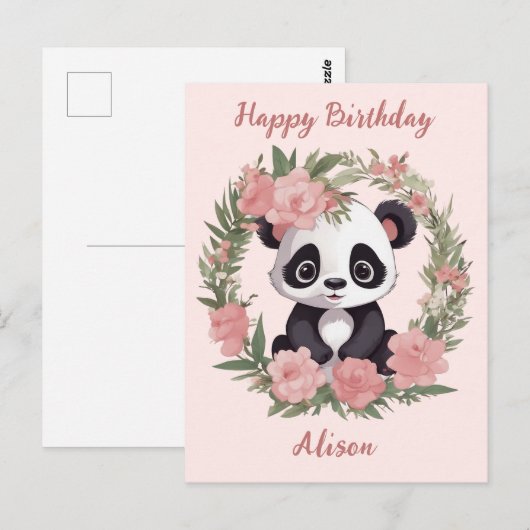 Schattig Baby Panda Beer met bloemen Briefkaart (Voorkant / Achterkant)