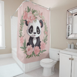 Schattig Baby Panda Beer met bloemen Douchegordijn
