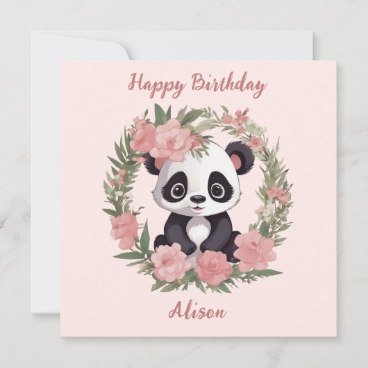 Schattig Baby Panda Beer met bloemen Feestdagenkaart (Voorkant)