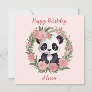 Schattig Baby Panda Beer met bloemen Feestdagenkaart